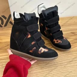 Fashion Women Hidden Heel High Top Sneakers,Black Suede Leather Patchwork Hook Loop Wedge Boots,Inner Height‑Increasing Non‑Slip Comfort Footwear for Street Dating Shopping Travel Daily Party Wear