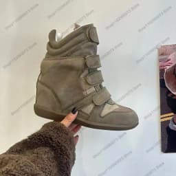 Fashion Women Hidden Heel High Top Sneakers,Black Suede Leather Patchwork Hook Loop Wedge Boots,Inner Height‑Increasing Non‑Slip Comfort Footwear for Street Dating Shopping Travel Daily Party Wear