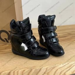 Fashion Women Hidden Heel High Top Sneakers,Black Suede Leather Patchwork Hook Loop Wedge Boots,Inner Height‑Increasing Non‑Slip Comfort Footwear for Street Dating Shopping Travel Daily Party Wear