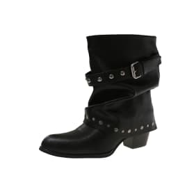 Rivet Buckle Slouch Women Mid Calf Boots Round Toe Pants Tube Leather Boots Autumn Winter Vintage Ladies Western Cowboy Boots