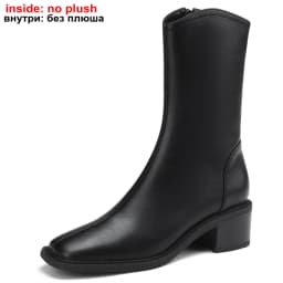 MORAZORA 2025 New Real Leather Women Boots Zipper Thick Fur Warm Winter Boots Fashion Square Toe Chunky Heels Ankle Snow Booties