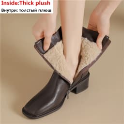 MORAZORA 2025 New Real Leather Women Boots Zipper Thick Fur Warm Winter Boots Fashion Square Toe Chunky Heels Ankle Snow Booties