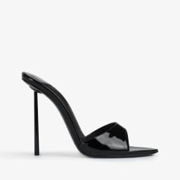Red Patent Leather Heeled Sandals Shallow Slip On Mules Solid Sexy Heels Stiletto Summer 9CM Shoes Peep Toe One Strap Sandalias