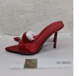 Red Patent Leather Heeled Sandals Shallow Slip On Mules Solid Sexy Heels Stiletto Summer 9CM Shoes Peep Toe One Strap Sandalias