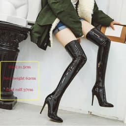 Sgesvier Over Knee Boots Women's Shiny Patent Leather Sexy Thigh Boots High Heels Jazz Dance Pointed Toe Thin Heels