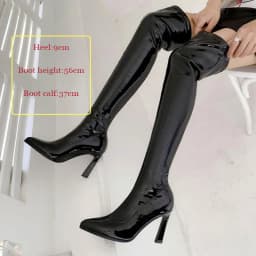 Sgesvier Over Knee Boots Women's Shiny Patent Leather Sexy Thigh Boots High Heels Jazz Dance Pointed Toe Thin Heels