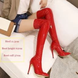 Sgesvier Over Knee Boots Women's Shiny Patent Leather Sexy Thigh Boots High Heels Jazz Dance Pointed Toe Thin Heels
