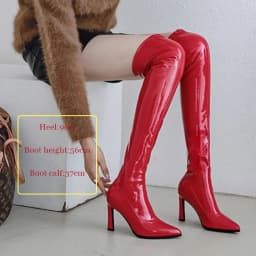 Sgesvier Over Knee Boots Women's Shiny Patent Leather Sexy Thigh Boots High Heels Jazz Dance Pointed Toe Thin Heels
