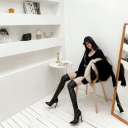 Sgesvier Over Knee Boots Women's Shiny Patent Leather Sexy Thigh Boots High Heels Jazz Dance Pointed Toe Thin Heels