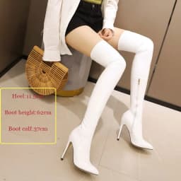 Sgesvier Over Knee Boots Women's Shiny Patent Leather Sexy Thigh Boots High Heels Jazz Dance Pointed Toe Thin Heels