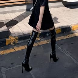 Sgesvier Over Knee Boots Women's Shiny Patent Leather Sexy Thigh Boots High Heels Jazz Dance Pointed Toe Thin Heels