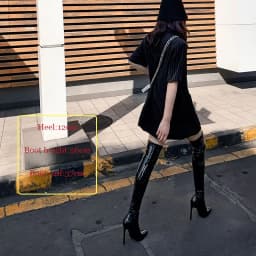 Sgesvier Over Knee Boots Women's Shiny Patent Leather Sexy Thigh Boots High Heels Jazz Dance Pointed Toe Thin Heels