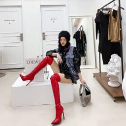 Sgesvier Over Knee Boots Women's Shiny Patent Leather Sexy Thigh Boots High Heels Jazz Dance Pointed Toe Thin Heels
