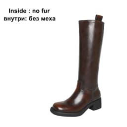 Meotina Women Genuine Leather Knee High Boots Round Toe Platform Thick Mid Heels Long Boot Ladies Fashion Shoes Autumn Winter
