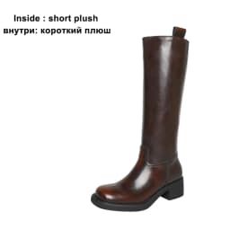 Meotina Women Genuine Leather Knee High Boots Round Toe Platform Thick Mid Heels Long Boot Ladies Fashion Shoes Autumn Winter