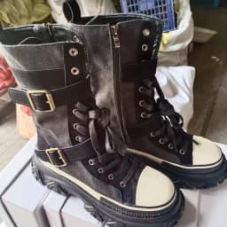 Rock Shoes Woman Luxury Designer Flat Heel Boots-Women Round Toe Fashion 2024 Ladies Autumn Med Ankle Slip-On Cotton Fabric
