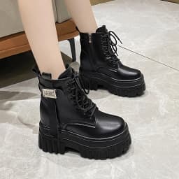 Women's High Platform Motorcycles Boots Winter 10CM Wedge Heels Warm Ankle Boots Chunky Sneakers New Autumn Leather Shoes Woman