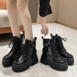 Women's High Platform Motorcycles Boots Winter 10CM Wedge Heels Warm Ankle Boots Chunky Sneakers New Autumn Leather Shoes Woman