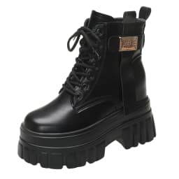 Women's High Platform Motorcycles Boots Winter 10CM Wedge Heels Warm Ankle Boots Chunky Sneakers New Autumn Leather Shoes Woman