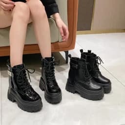 Women's High Platform Motorcycles Boots Winter 10CM Wedge Heels Warm Ankle Boots Chunky Sneakers New Autumn Leather Shoes Woman