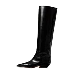 Arden Furtado Women's Patent Leather Slip-On Knee High Boots Square-Head Large Size Middle Heel Autumn Crocodile Grain Knight Bo