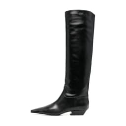 Arden Furtado Women's Patent Leather Slip-On Knee High Boots Square-Head Large Size Middle Heel Autumn Crocodile Grain Knight Bo