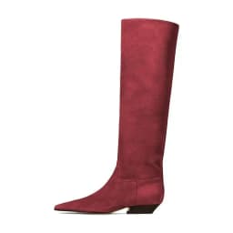 Arden Furtado Women's Patent Leather Slip-On Knee High Boots Square-Head Large Size Middle Heel Autumn Crocodile Grain Knight Bo