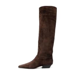 Arden Furtado Women's Patent Leather Slip-On Knee High Boots Square-Head Large Size Middle Heel Autumn Crocodile Grain Knight Bo