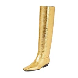 Arden Furtado Women's Patent Leather Slip-On Knee High Boots Square-Head Large Size Middle Heel Autumn Crocodile Grain Knight Bo