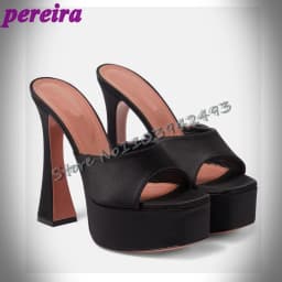Black Velvet Platform Sandals Square Chunky Heels Women's High Heel Shoes for Party Wedding Female Dress Shoe Platform Sandals w