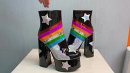 【JOCHEBED HU】Rainbow Super High Platform Short Boots for Women Sky Clouds Thick Bottom Leather Long Designer Zipper Sexy 36-43