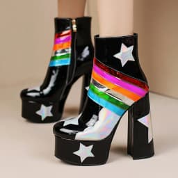 【JOCHEBED HU】Rainbow Super High Platform Short Boots for Women Sky Clouds Thick Bottom Leather Long Designer Zipper Sexy 36-43
