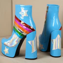 【JOCHEBED HU】Rainbow Super High Platform Short Boots for Women Sky Clouds Thick Bottom Leather Long Designer Zipper Sexy 36-43