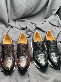 Luxury Autumn Winter Men's Leather Oxford Shoes Plaid Pattern Natural Genuine Leather Lace-up Sneakers Business Casual Shoes