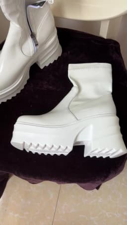 SIMLOVEYO Patent Leather Women Ankle Boots Toe Chunky Heels 9cm Platform Hill Size 42 43 Fashion Party Booty
