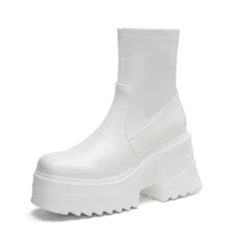 SIMLOVEYO Patent Leather Women Ankle Boots Toe Chunky Heels 9cm Platform Hill Size 42 43 Fashion Party Booty