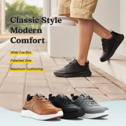 FitVille Men's Casual Leather Shoes Wide Width Walking Shoes Outdoor Lightweight for Swollen Feet Relieve Foot Pain