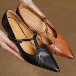 Women's cow leather metal buckle t-strap pointed toe slip-on pumps elegant ladies slim daily dress heeled shoes 2025 spring new