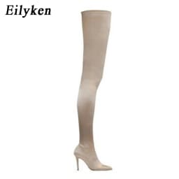 Eilyken Black Thigh High Women Boots Over The Knee Elastic Stretch Sexy Nightclub Shoes Long Zapatillas Mujer