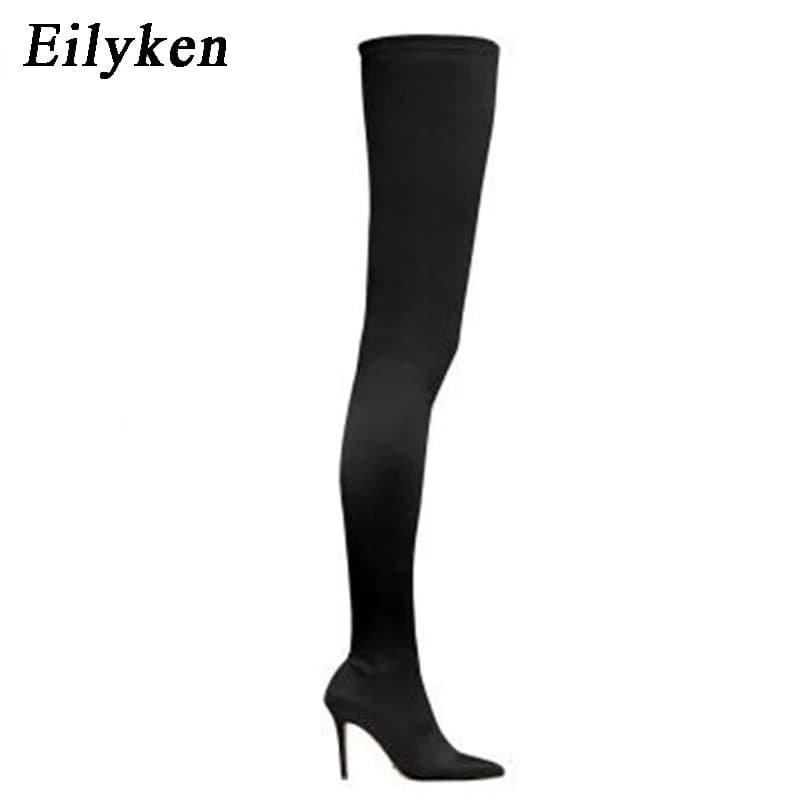 Eilyken Black Thigh High Women Boots Over The Knee Elastic Stretch Sexy Nightclub Shoes Long Zapatillas Mujer