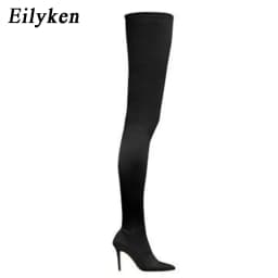 Eilyken Black Thigh High Women Boots Over The Knee Elastic Stretch Sexy Nightclub Shoes Long Zapatillas Mujer