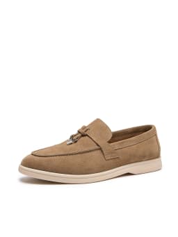 Premium Women's Top Grain Suede Leather Penny Loafers, Slip On Non-Slip Flat Driving Shoes with Metal Buckle Detail for Business
