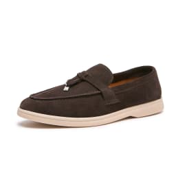Premium Women's Top Grain Suede Leather Penny Loafers, Slip On Non-Slip Flat Driving Shoes with Metal Buckle Detail for Business
