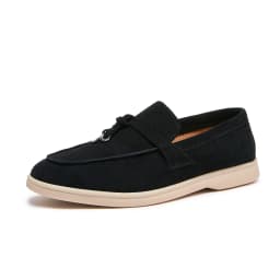 Premium Women's Top Grain Suede Leather Penny Loafers, Slip On Non-Slip Flat Driving Shoes with Metal Buckle Detail for Business