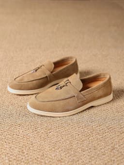 Premium Women's Top Grain Suede Leather Penny Loafers, Slip On Non-Slip Flat Driving Shoes with Metal Buckle Detail for Business