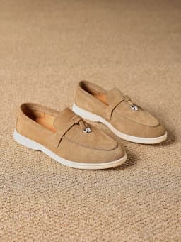 Premium Women's Top Grain Suede Leather Penny Loafers, Slip On Non-Slip Flat Driving Shoes with Metal Buckle Detail for Business