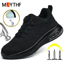 Rotating Button Safety Shoes Men Air Cushion Work Sneakers Steel Toe Shoes Puncture-Proof Security Protection Shoes Work Boots