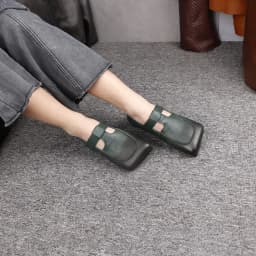Birkuir Original Square Toe Flats Shoes For Women Hook Loop Genuine Leather 2026 Summer Low Heels Luxury Soft Soles Lazy Shoes