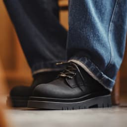 Maden Men's Retro Black Matte Derby Shoes Thick Sole Height Increasing Lace Up Low Top Work Boots Casual Commuting Formal Shoes