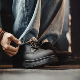 Maden Men's Retro Black Matte Derby Shoes Thick Sole Height Increasing Lace Up Low Top Work Boots Casual Commuting Formal Shoes